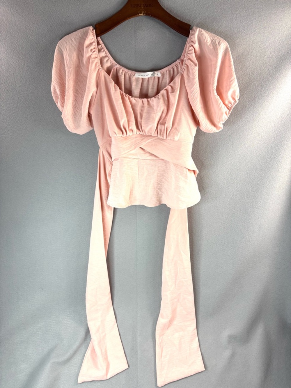 Altar'd State S Balletcore Blush Pink Puff Sleeve Wrap Crop Top